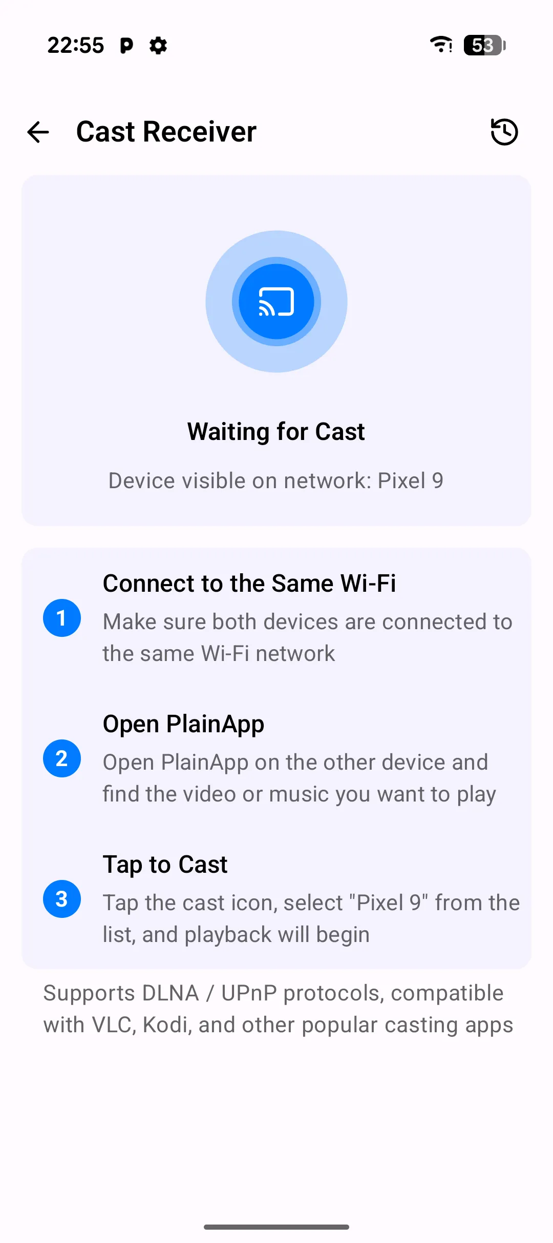 Screenshot: The Cast Screen