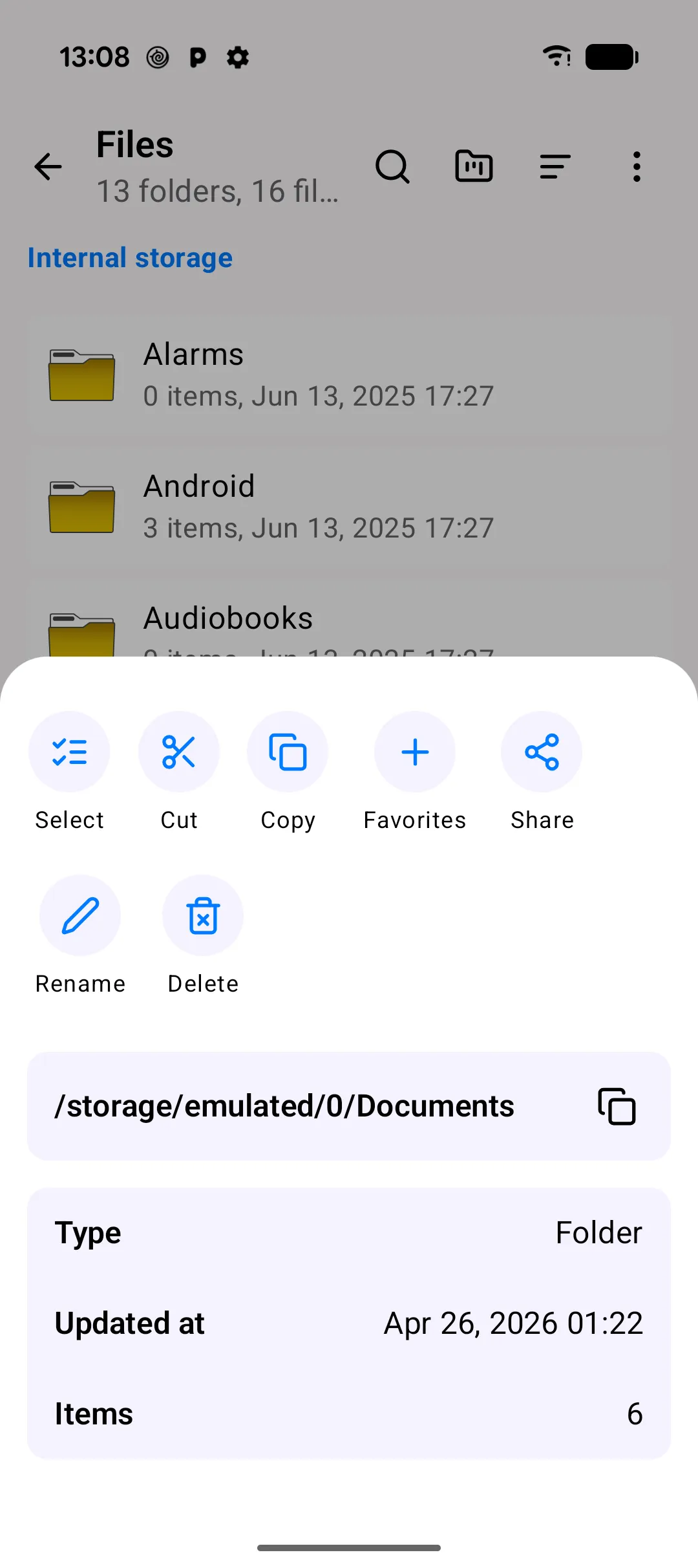 Screenshot: Select file item