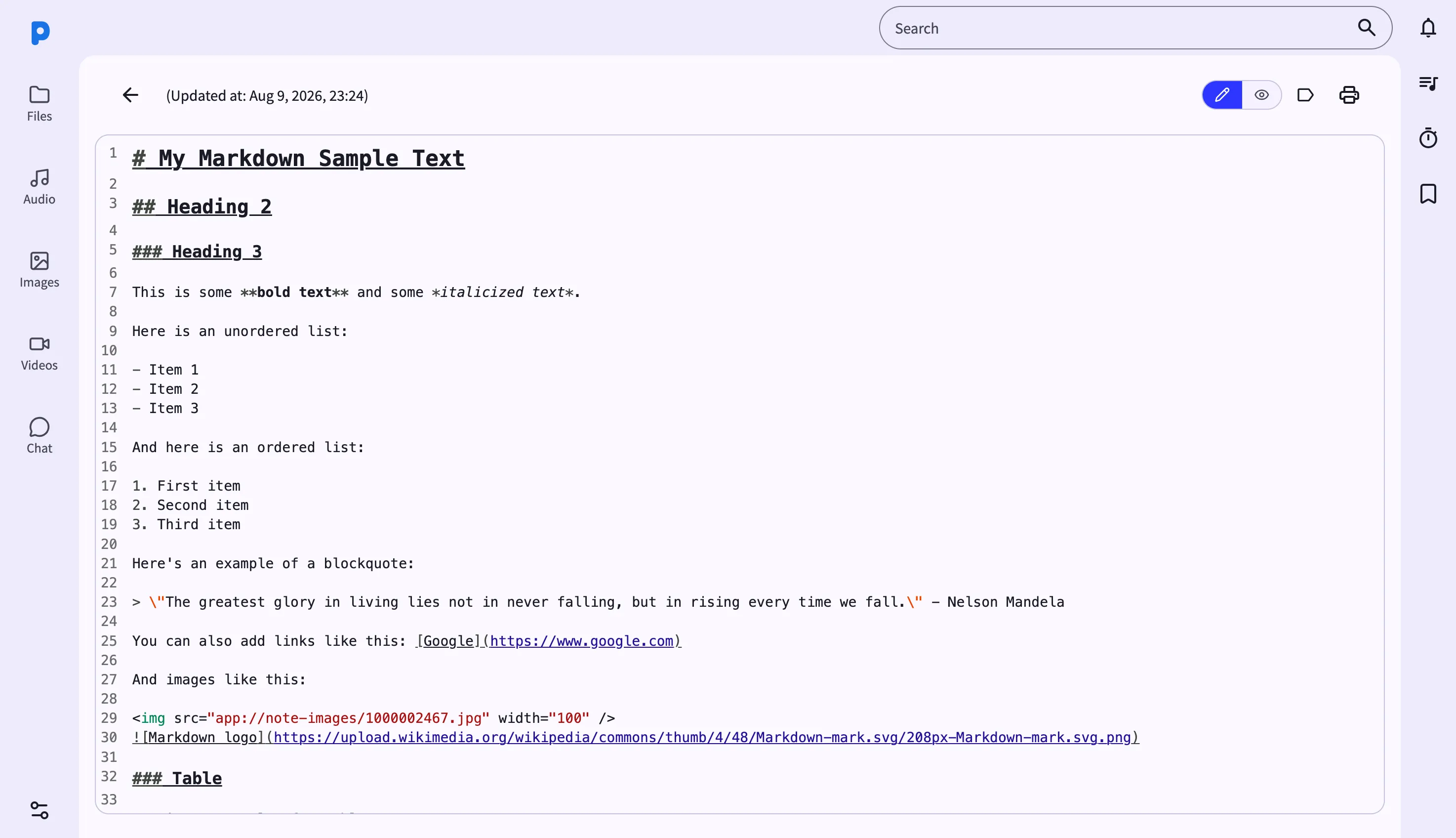 Screenshot: Note Edit