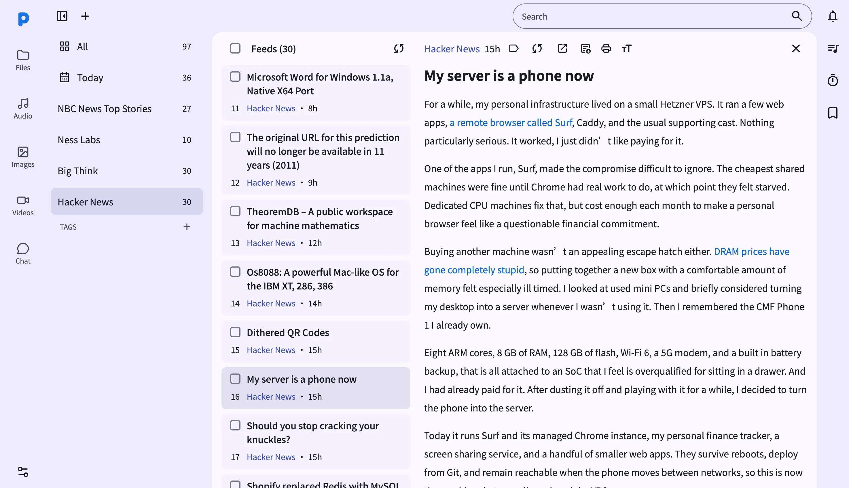 Screenshot: Feeds