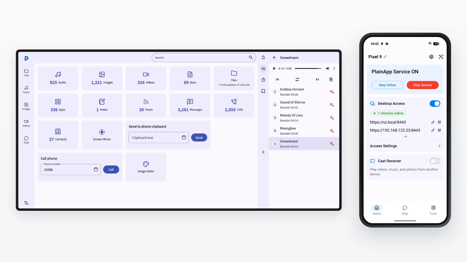 PlainApp — mobile app and web interface