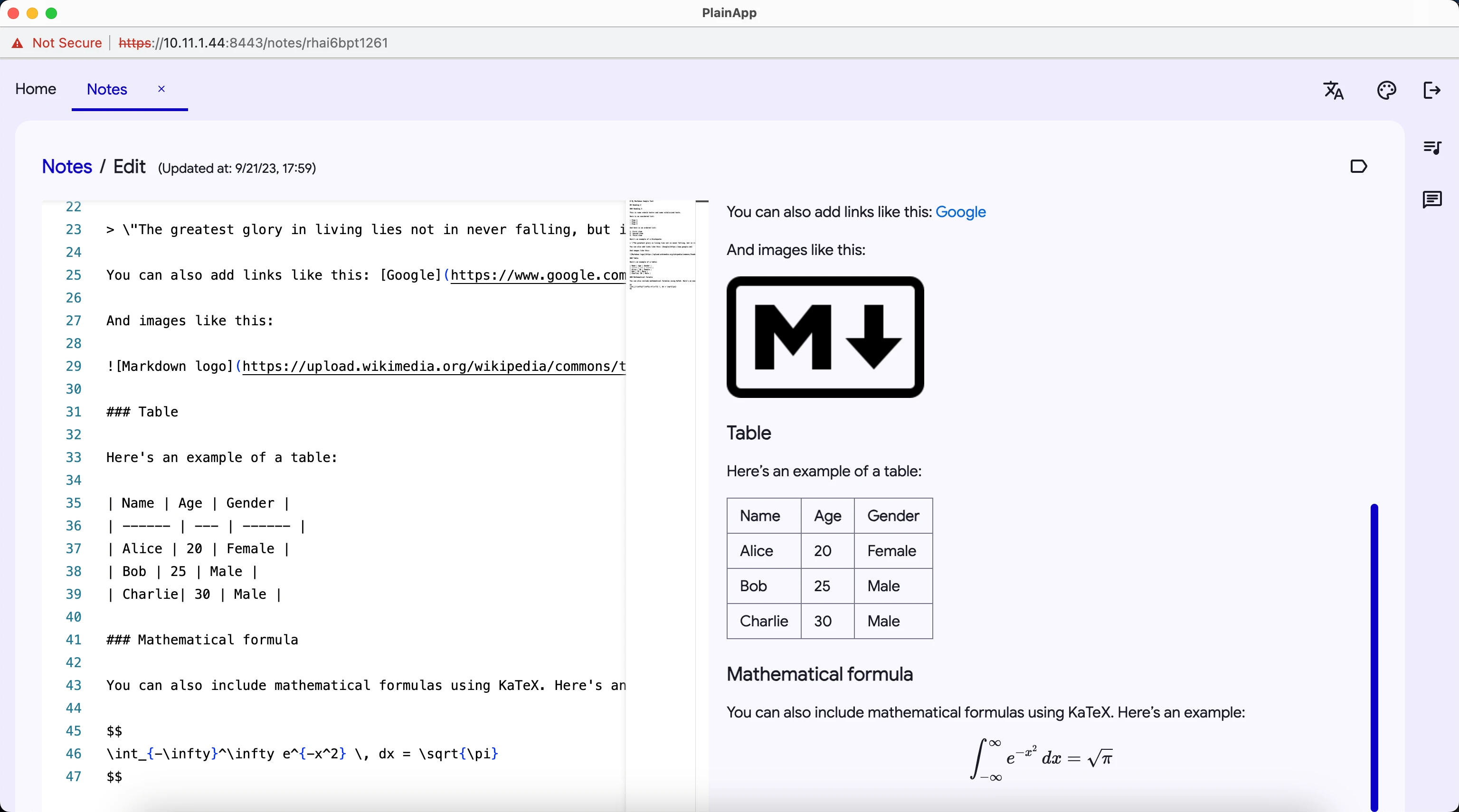 Markdown notes